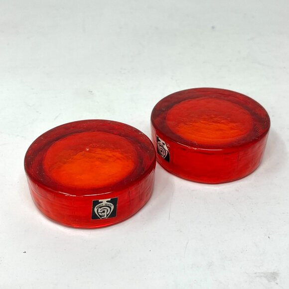 2-MCM Vintage ENERYDA GLASBRUK SWEDEN Red Art Glass Puck TeaLight Candle Holder - Picture 4 of 5
